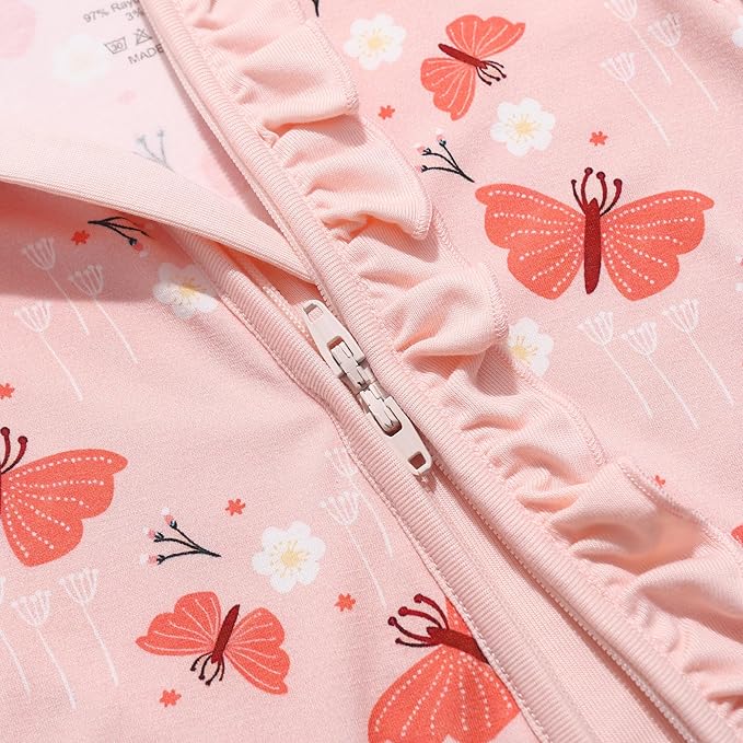 JunNeng Baby Girl Viscose from Bamboo Sleeper with Mitten Cuffs, 2 Way Zipper Romper, Sleep N' Play Pajamas 0-18 Months