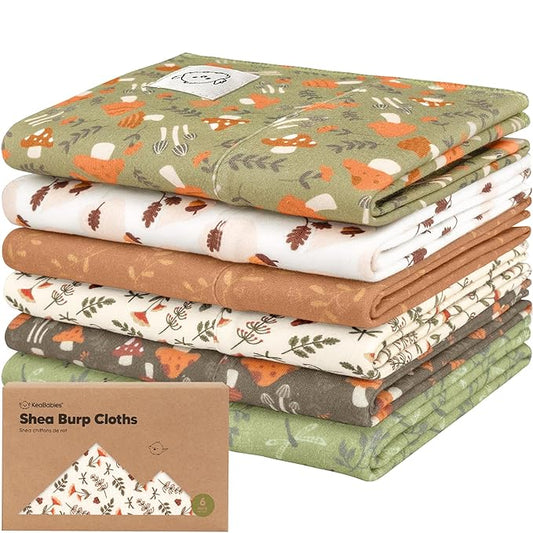 Organic Burp Cloths Baby Boy, Girl - 6-Pack Large Cotton Burping Cloths for Babies, Spit Up Rags, Super Absorbent, Ultra Soft Newborn Rag, Gender Neutral, Machine Washable, Durable (Fall Spores)