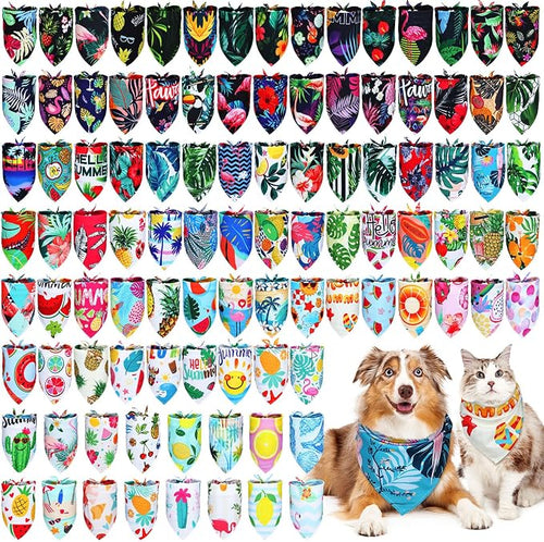 150 Pcs Hawaiian Dog Bandanas Bulk Pet Bibs Colorful Triangle Scarf Pet Bandanas by Huhumy
