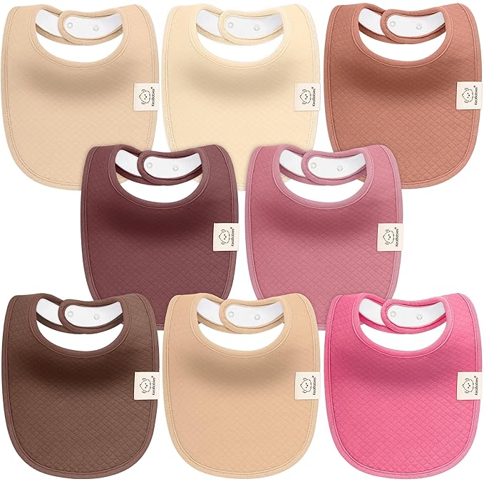 8-Pack Organic Baby Bibs for Girls, Boys - Quilted Cotton Cloth Baby Drool Bibs for Drooling and Teething Toddler, Newborn, Infant, Soft & Super Absorbent (Rosewood)