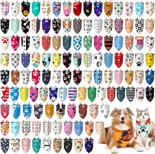 150 Pcs Paw Dog Bandanas Bulk Pet Bibs Colorful Triangle Scarf Pet Paw Bandanas by Huhumy