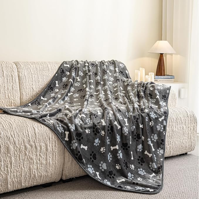 Dog Blanket Paw Bone Pattern 1 Pack 1 Super Soft Warm Flannel Sofa Cover Car by AIWEKHOME