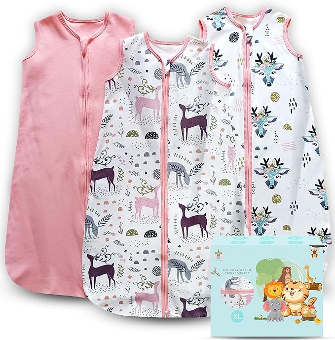 Cute Castle Baby Sleep Sack 18-24 Months - Lightweight 100% Cotton 2-Way Zipper TOG 0.5 Infant Wearable Blanket, Newborn Essentials Toddler Sleep Clothes (3 Pack Pink)