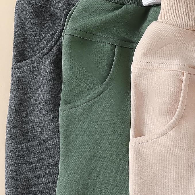 Sejardin Toddler Baby Boy Girl Pants 3 Pack Solid Color Elastic Waist Jogger Sweatpants Newborn Infant Casual Bottoms