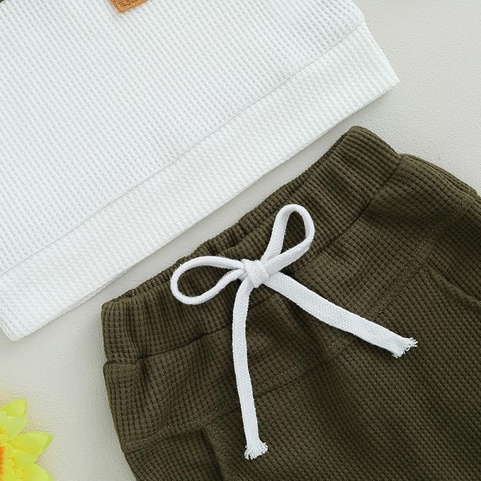Toddler Baby Boy Fall Clothes Waffle Contrast Color Sweatshirt Pants Sets Infant Winter Outfits 6 12 18 24 Months