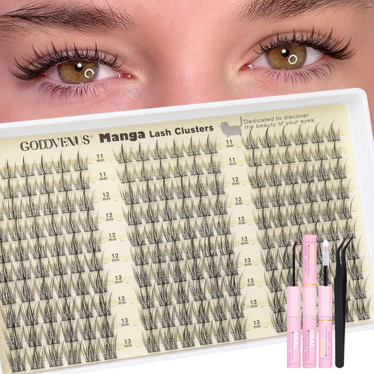 Natural Lash Clusters Kit Wispy Eyelash Clusters Fairy Cluster Eyelash Extensions Kit C Curl Lash Extension Kit Waterproof Individual Lashes (With Tweezers)