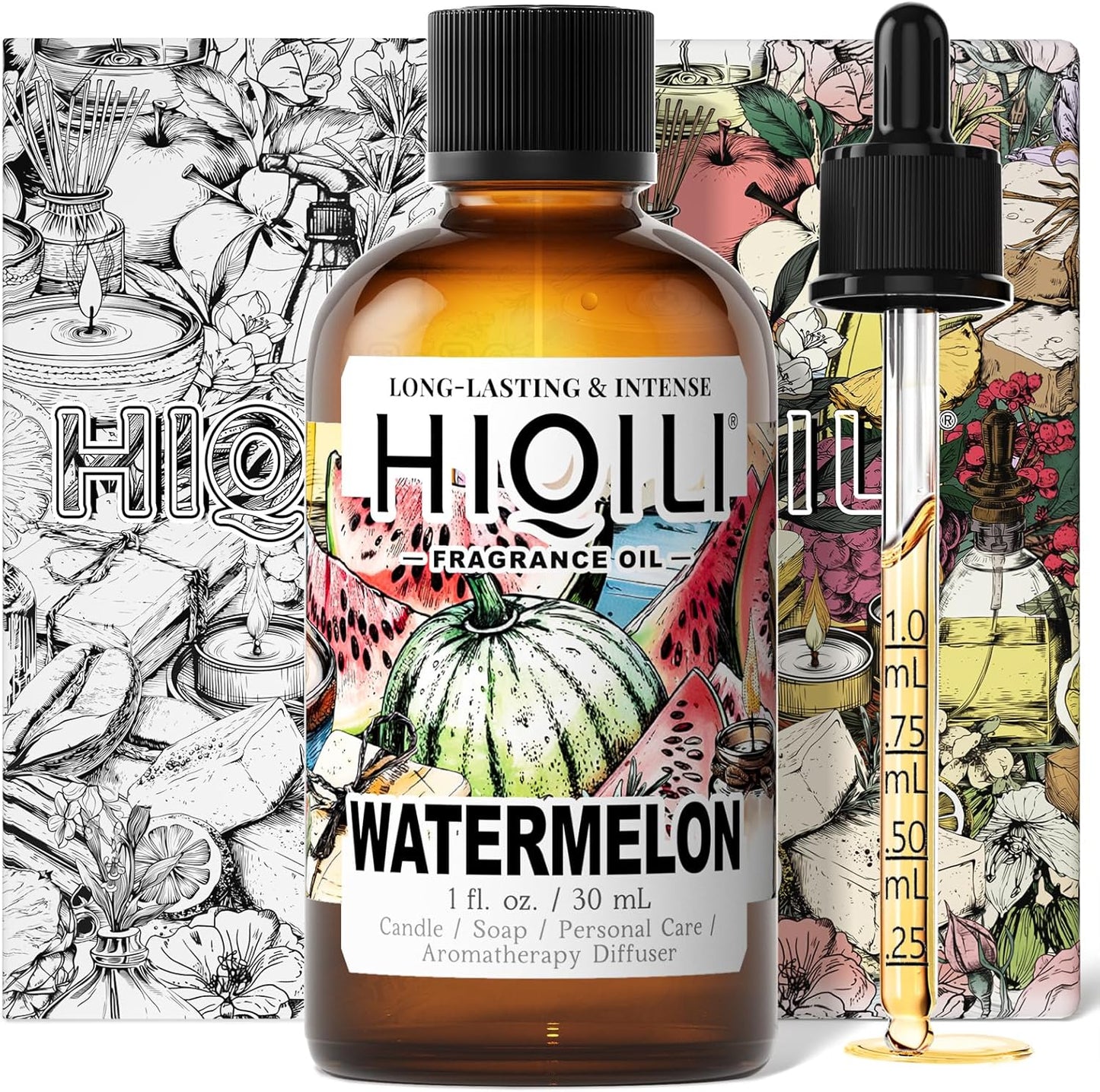 HIQILI Watermelon Fragrance Oil for Candle & Soap Making, DIY Fruity Perfume, Bath Bombs, Long-Lasting Diffuser Oil, Skin Care - 1 Fl Oz