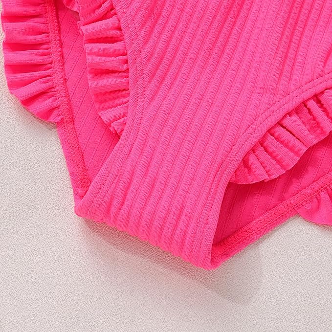 Toddler Swimsuit Girl Color Block Stripe Swimwear Baby Girl Summer Beach Bathing Suits Bikini Set with Ruffled Edges