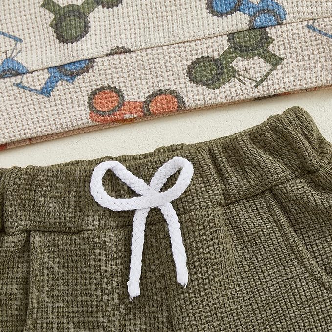 Toddler Baby Boy Fall Clothes Waffle Outfit Long Sleeve Color Blocking Sweatshirt Pullover Jogger Pant Set