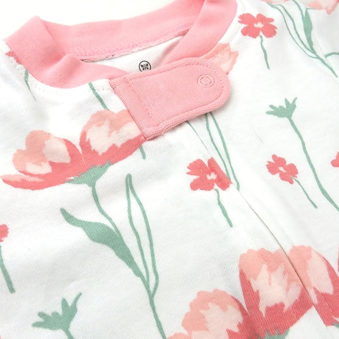 HonestBaby Sleep and Play Footed Pajamas One-Piece Sleeper Jumpsuit Zip-Front PJs 100% Organic Cotton for Baby Girls