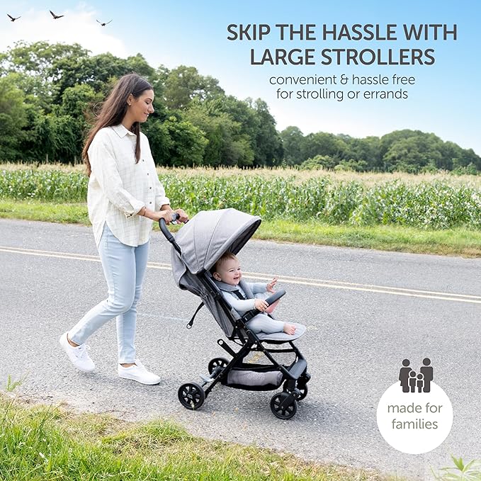 Lightweight Travel Stroller for Baby & Toddlers - Easy Fold & Compact Stroller with Canopy, Storage Basket, Multi-Position Recline & Convenient One-Hand Fold (Grey)