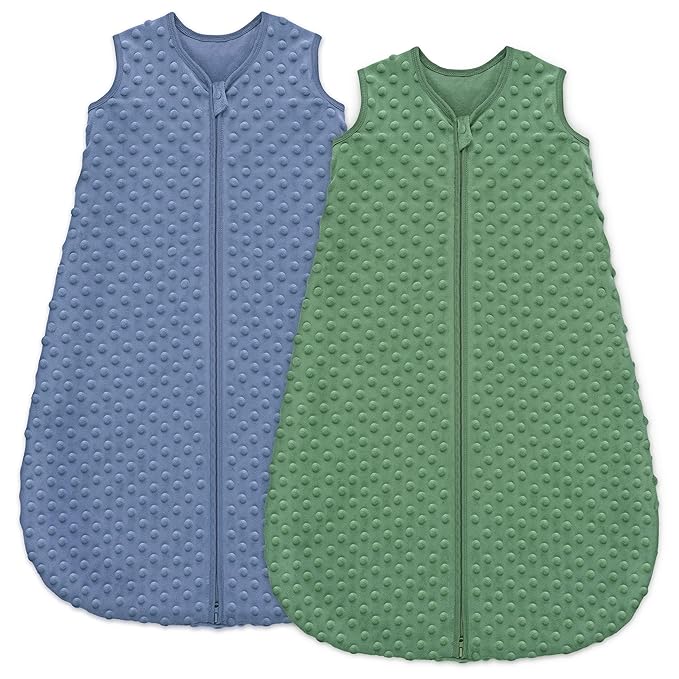 Fleece Baby Sleep Sack 12-18 Months with Plush Dots 1.5 Tog Baby Wearable Blanket with 2-Way Zipper Warm Sleeping Sack for Toddler Infant - Large, Blue&Green
