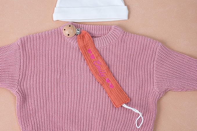 Personalized Bohemian Pacifier Clip Embroidered with Name is The Perfect Newborn Gift Made from eco-Friendly Bamboo! (Light Purple)