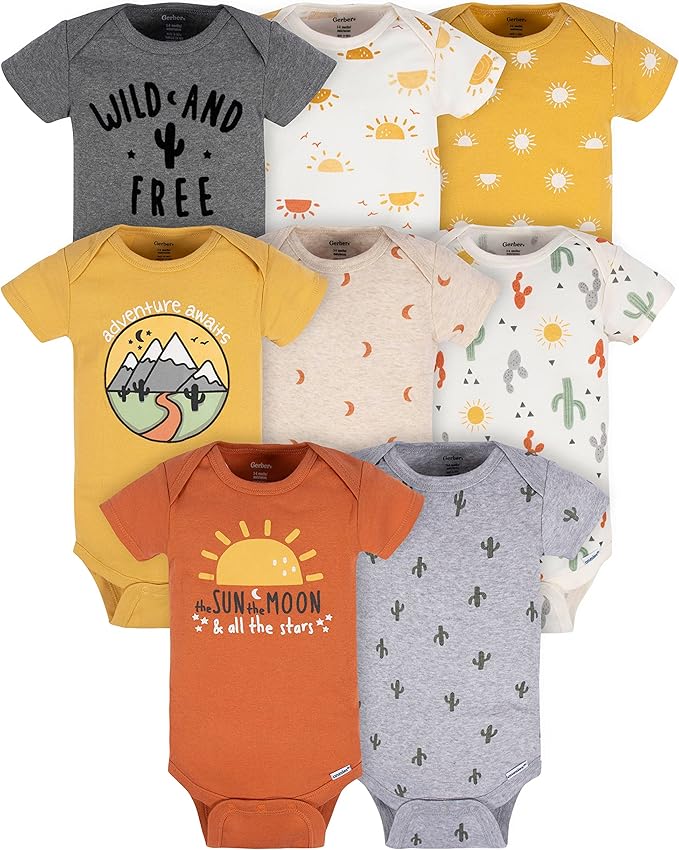 Gerber unisex-baby 8-pack Short Sleeve Onesies Bodysuits