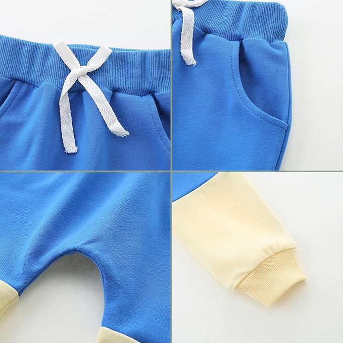 Baby Boy Outfits Short Long Sleeve Pants Clothes Set Spring Summer Hooded Patchwork Sweatshirt