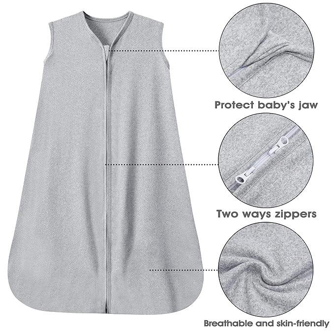 Baby Sleep Sack 0-6 Months Baby Wearable Blanket 100% Rayon Cotton 2-Way Zipper Toddler Sleeping Sack，Comfy Soft Lightweight TOG 0.3(grey)