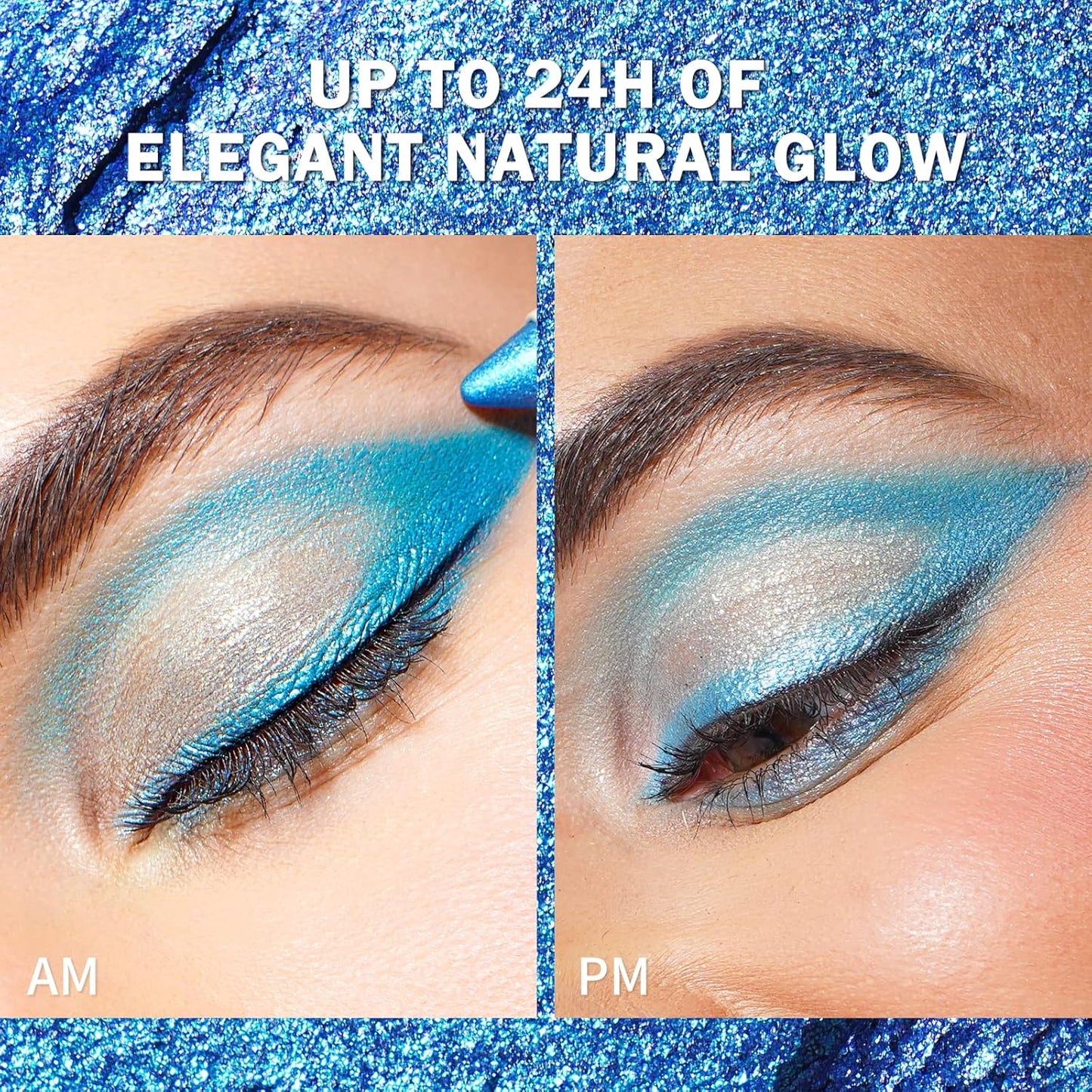 Oulac Shimmer Blue Eyeshadow Stick - Highly Pigmented Eye Shadow Pencil Waterproof & Long Lasting, Shimmering Glitter Finish, Blendable Eyes Makeup, Vegan Beauty 3.8g, (08) Aqua