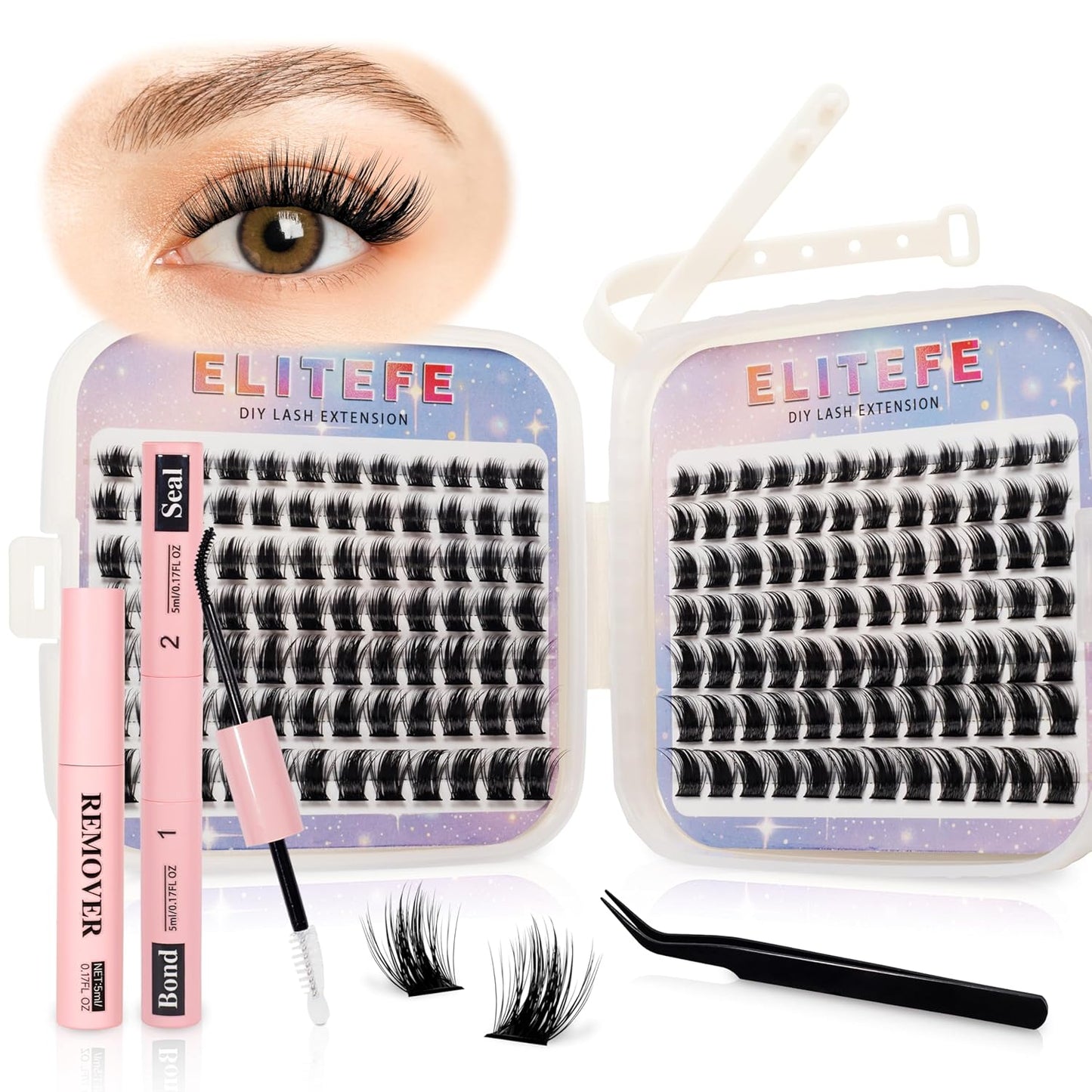Lash Extension Kit DIY Lash Clusters Kit Eyelash Extensions Individual Lashes Extensions with (Bond,Seal,Tweezers,Remover,168Pcs,Nocturne,8-16)