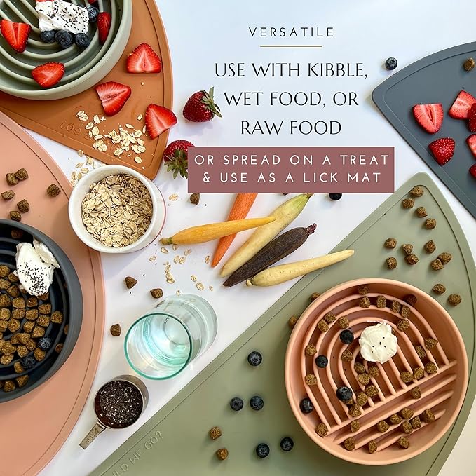 Should We Go? Slow Feeder for Dogs & Puppies, The Slowdown Bowl Silicone Slow Eating, Modern Lick Mat Design, Reduces Gulping, Fits 2 Cups, 7.5” Across x 1.5” Tall, Mealtime Challenge, Medium-Honey