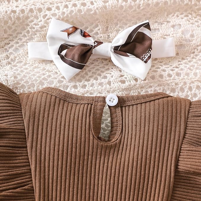 Chichoo Baby Girl Clothes Infant Fall Winter Outfits Newborn Long Sleeve Romper Dress Ruffle Bodysuit With Headband