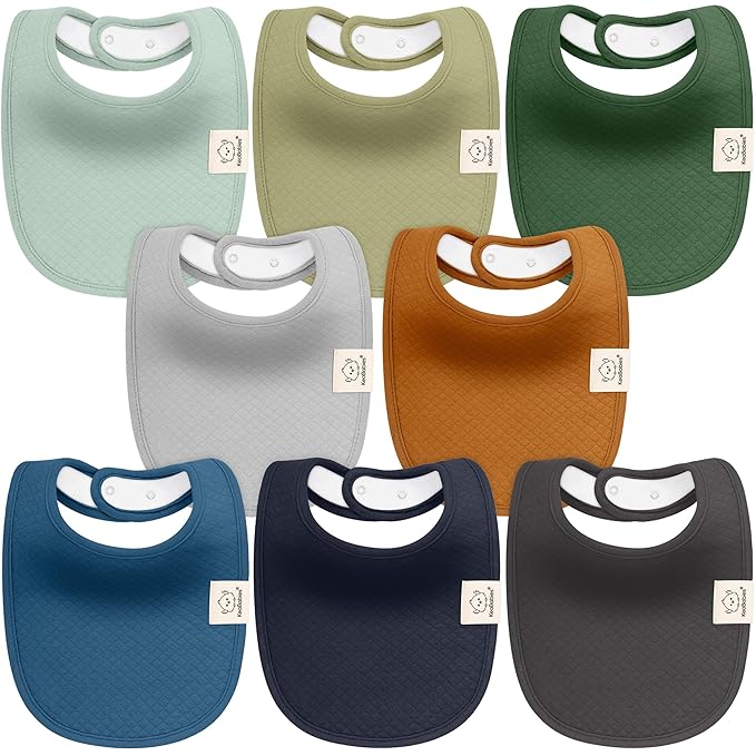 8-Pack Organic Baby Bibs for Girls, Boys - Quilted Cotton Cloth Baby Drool Bibs for Drooling and Teething Toddler, Newborn, Infant, Soft & Super Absorbent (Hunter)