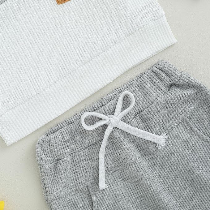 Toddler Baby Boy Fall Clothes Waffle Outfit Long Sleeve Color Blocking Sweatshirt Pullover Jogger Pant Set