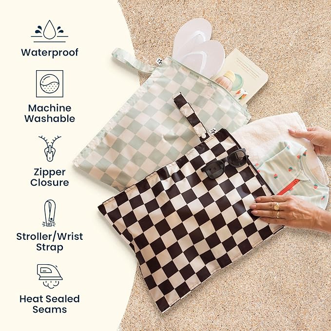 Tiny Twinkle Wet Dry Bag – 2 Pack Reusable Waterproof & Mess Proof Wet Bags for Swimsuits & Travel, Baby Towels & Beach Essentials,a Diaper Bag Must-Have(Dinosaur)