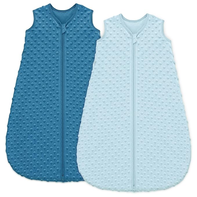 Fleece Baby Sleep Sack 18-24 Months with Plush Dots 1.5 Tog Baby Wearable Blanket with 2-Way Zipper Warm Sleeping Sack for Toddler Infant - XLarge, Sky Blue