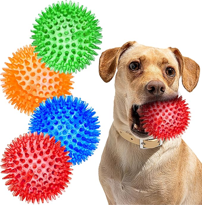 SHARLOVY 3'' Squeaky Balls for Small Dogs, 4 Colors Spiky Dog Balls for Puppy by SHARLOVY