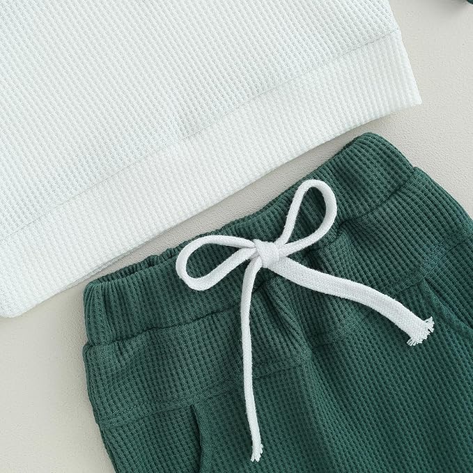 Toddler Baby Boy Fall Clothes Waffle Contrast Color Sweatshirt Pants Sets Infant Winter Outfits 6 12 18 24 Months