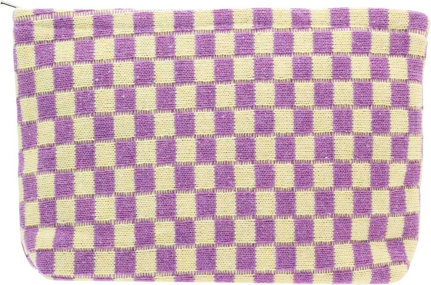 PAZIMIIK Knitted Checkered Makeup Bag Large Zipper Make Up Accessory Pouch for Purse Cosmetic Brush Bag for Travel Essential,Purple