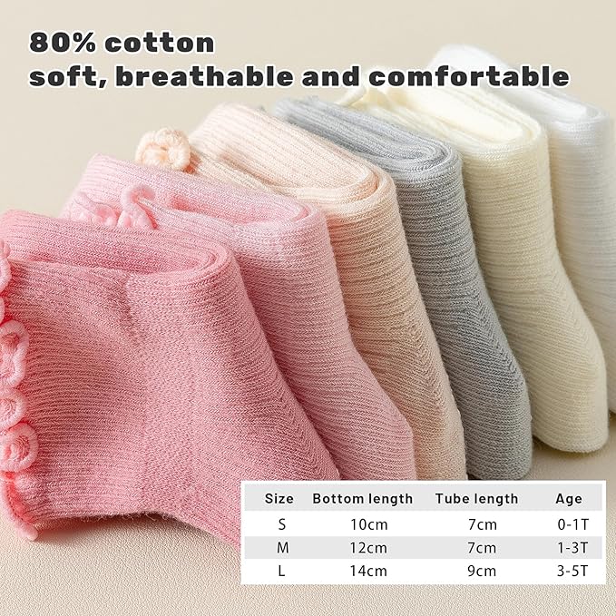 6 Pairs Toddler Ruffle Socks for Girls - Baby Grip Socks with Non-Slip, Cute Grippy Frilly Design