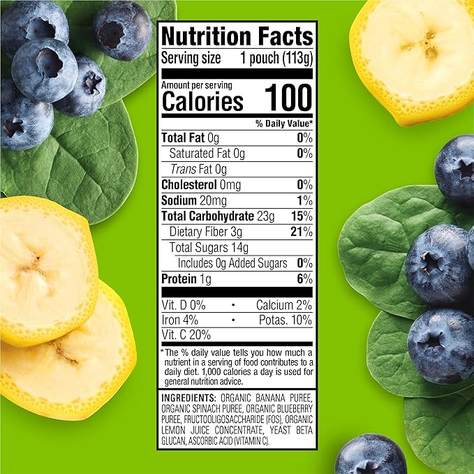 Happy Tot Organics Stage 4 Baby Food Pouches, Gluten Free, Vegan Snack, Super Bellies, Fruit & Veggie Puree, Banana, Spinach & Blueberries 4 Ounce (Pack of 16)
