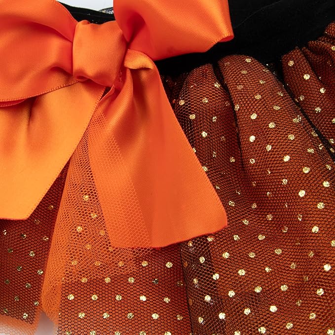 Baby Girl Holiday Outfit 4-Piece Set – Long Sleeve Bodysuit, Pants, Tutu Skirt & Headband – Halloween, Thanksgiving