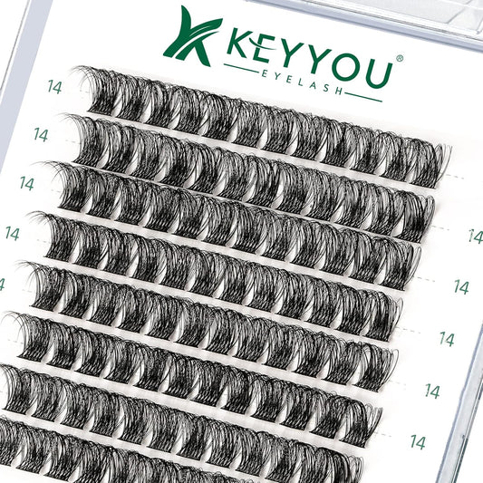 Lash Clusters 96pcs Individual Lashes D Curl 16mm Cluster Lashes KEYYOU Volume Wispy Lash Extension Soft&Comfortable Easy DIY at Home(Y11 D-16mm)