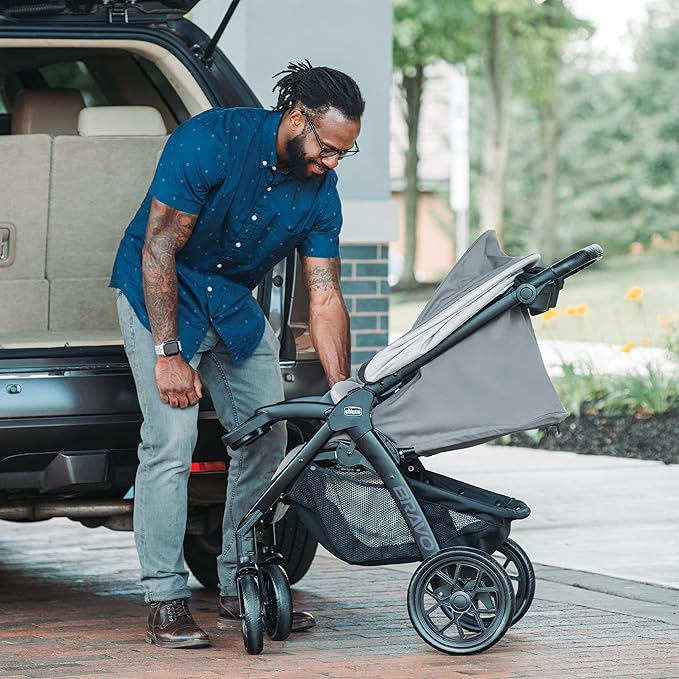 Chicco Bravo LE ClearTex Trio Travel System, Bravo Primo Quick-Fold Stroller with Chicco KeyFit Max ClearTex Infant Car Seat, Car Seat and Stroller Combo | Atlas/Grey