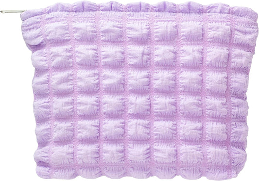 PAZIMIIK Floral Makeup Bag Large Cotton Zipper Pouch for Purse Travel Canvas Make Up Organizer for Women Cosmetic,Bubble Purple