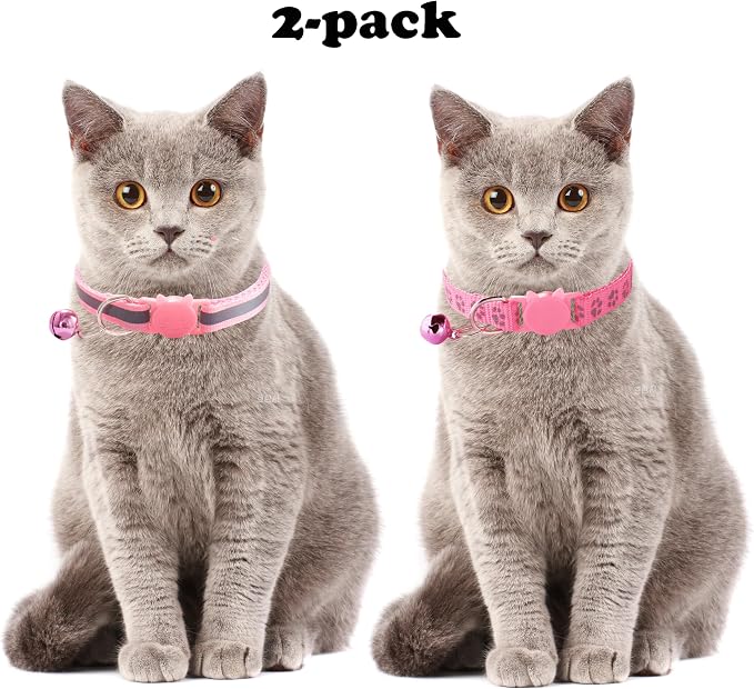 Reflective Cat Collar with Bells, Hot Pink Break Away Kitten Collar with Bells - Image 2