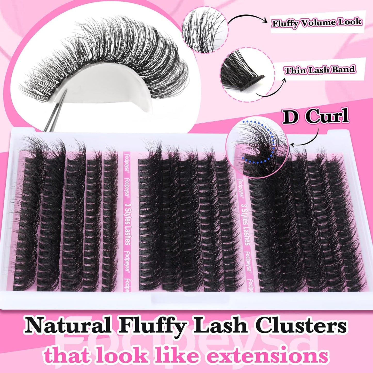 Volume Lash Extension Mink Thick Cluster Eyelash Extensions 10-18mm Lash Clusters Individual Lash Extensions DIY Clusters Lashes Extension at Home by Focipeysa (300pcs-70P+80P+90P 10-18mm)