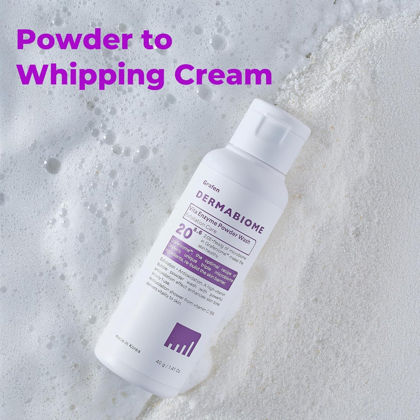 GRAFEN Vita Enzyme Powder Face Wash Dermabiome - Korean Powder Exfoliant for Face, 15% Vitamin Included for Enhancing Skin Barrier, Non-Irritating Face Wash with pH level 5.5, Bubble & Cream Texture