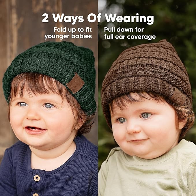3-Pack Baby Beanies for Boys, Girls - Stretchy Knit Baby Hats, Cute Newborn & Toddler Winter Hat, Soft & Warm Infant Beanie 6-36 Months (Icelandic, M)
