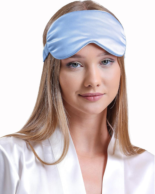 Silk Sleep Mask - 100% Pure 22 Momme Mulberry Silk Eye Sleeping Mask for Women and Men - Blackout Eye Mask for Sleeping (Blue)