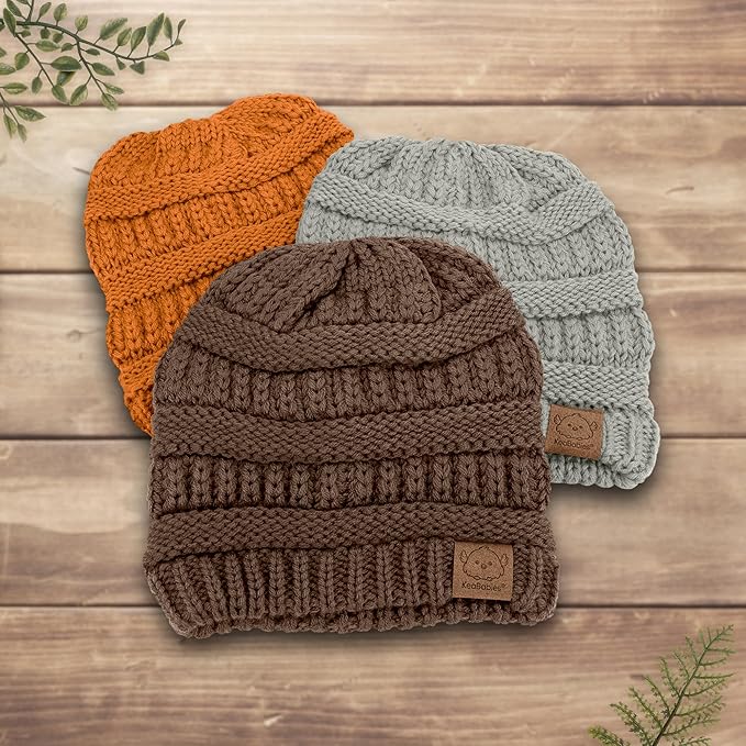 3-Pack Baby Beanies for Boys, Girls - Stretchy Knit Baby Hats, Cute Newborn & Toddler Winter Hat, Soft & Warm Infant Beanie 6-36 Months (Latte, M)