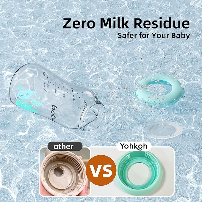 YOHKOH Glass Breast Milk Storage Bottles - 100% Leak-Proof, BPA-Free Breastmilk Storage Containers, Freezer & Dishwasher Safe, Ideal for Nursing Mothers (Blue, 5.4oz (Pack of 4))
