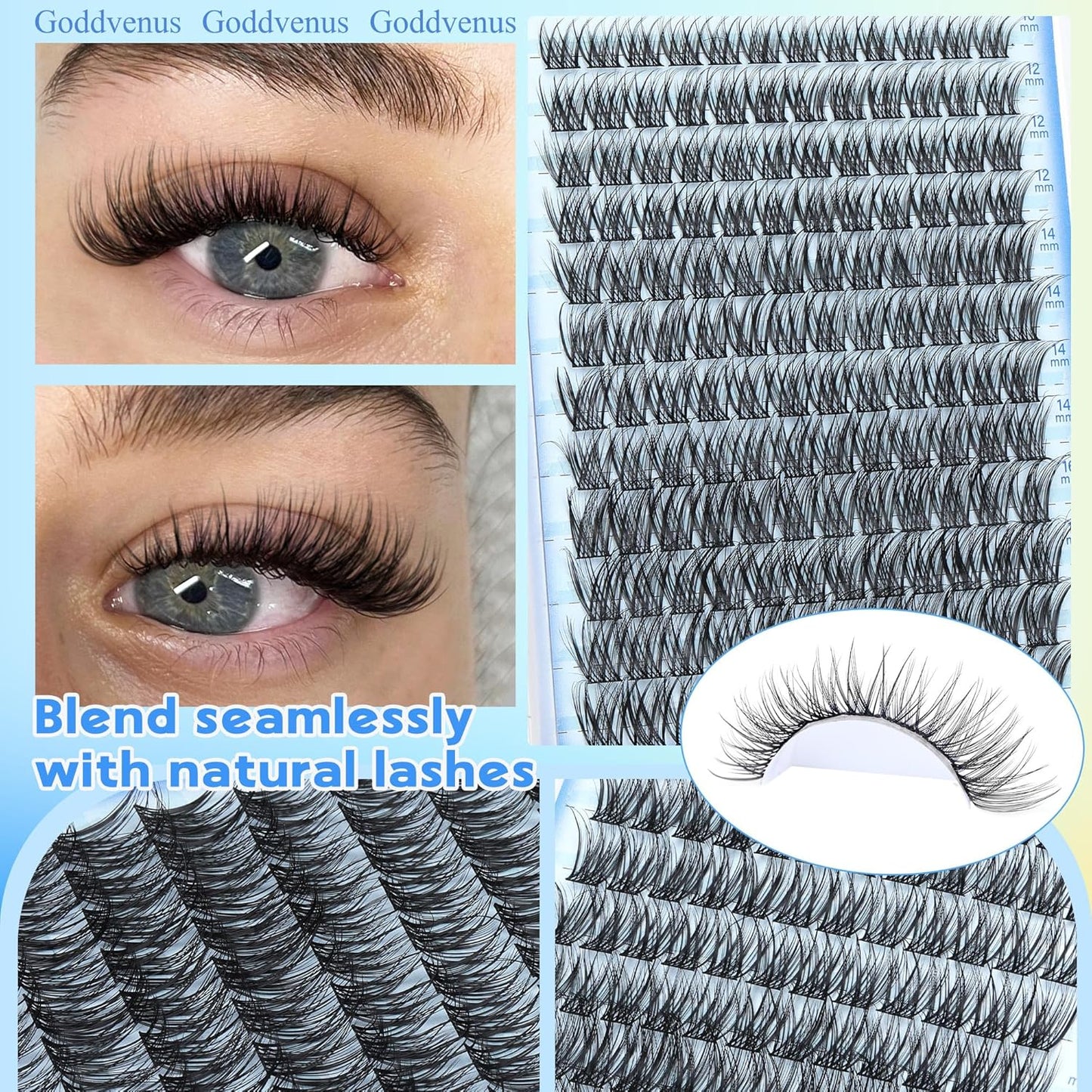 Wispy Lash Clusters Natural Lashes Clusters Wispy Eyelash Clusters CD Curl Cluster Eyelash Extensions DIY Individual Lashes Invisible Band Lash Extension Fluffy Eyelashes Clusters