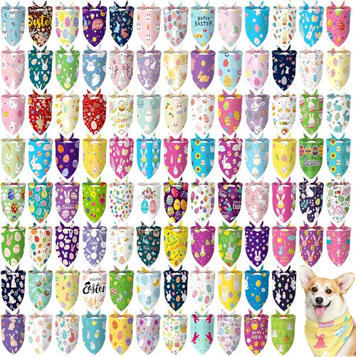 150 Pcs Easter Dog Bandanas Bulk Pet Bibs Colorful Triangle Scarf Pet Bandanas by Huhumy