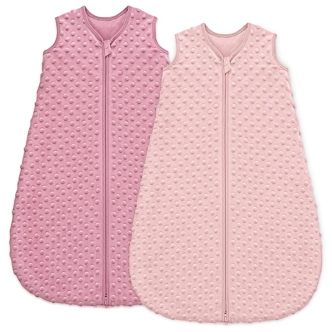 Fleece Baby Sleep Sack 12-18 Months with Plush Dots 1.5 Tog Baby Wearable Blanket with 2-Way Zipper Warm Sleeping Sack for Toddler Infant - Large, Pink