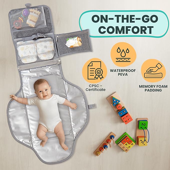 Portable Changing Pad for Baby – Soft, Comfortable Portable Diaper Changing Pad with Wipes Pockets, Waterproof and Easy to Clean – Baby Registry Search, new born baby essentials must haves, baby stuff