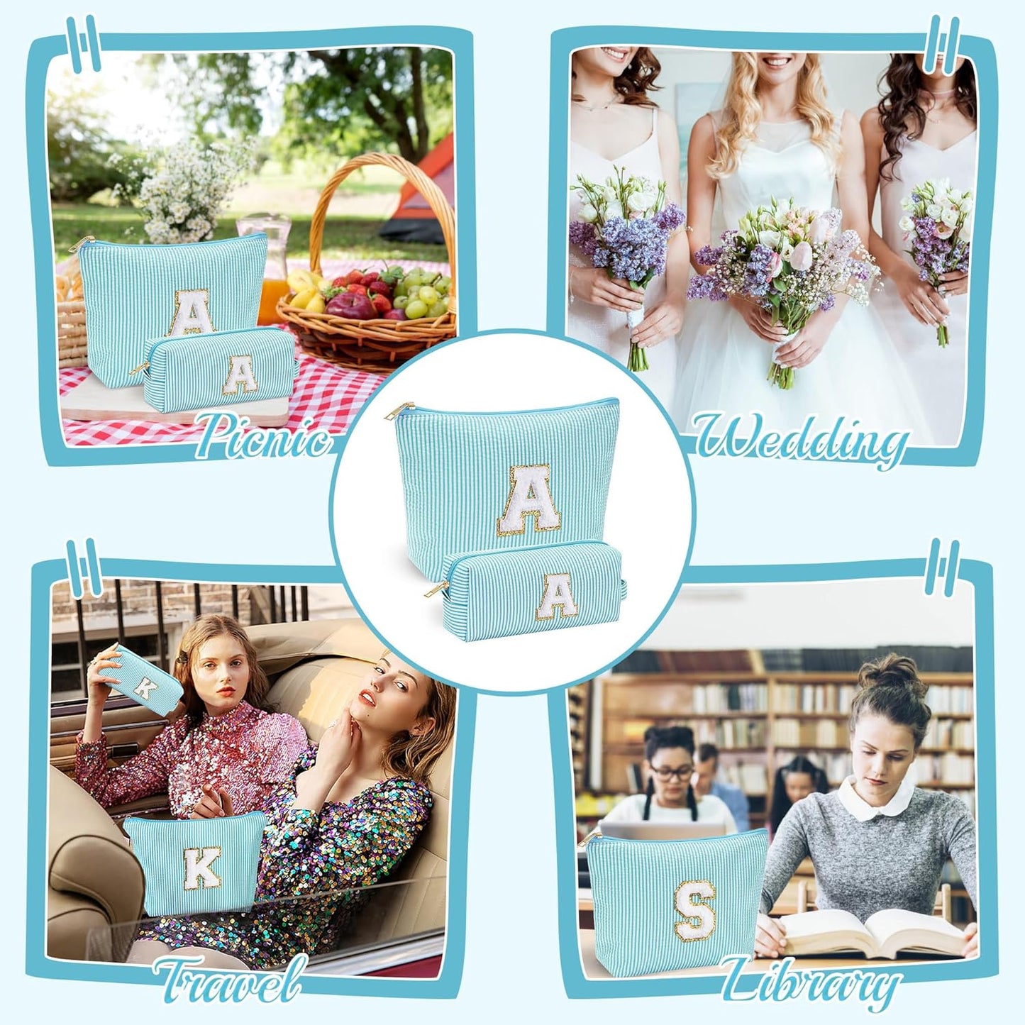 YOOLIFE Skincare for Girls 10-12 - Personalized Initial Makeup Bag丨Cosmetic Bag丨Travel Toiletry Bag丨Birthday Gifts for Women Her Bridesmaid Friend Wife Girlfriend Daughter Teacher Birthday Gifts A