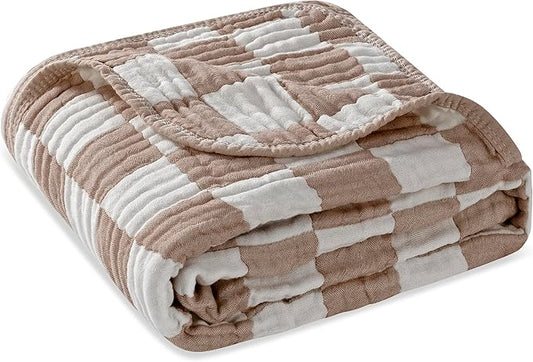 Ultra Soft Muslin Baby Blanket,A Versatile Swaddle and Bed Blanket for Babies, Toddlers, Boys, and Girls (1 Coffee Checkered 1 Pack).